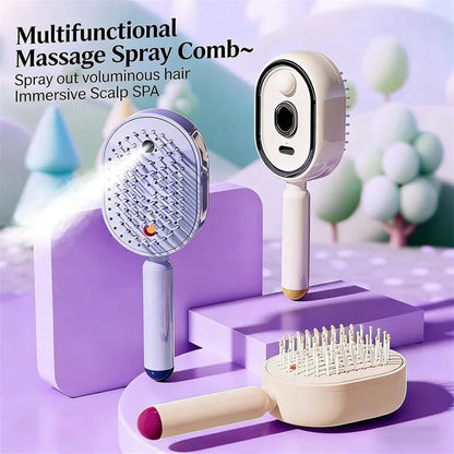 5 in 1 Rechargeable Hair Straightener Brush with Detangling Comb, Self-Cleaning Anti-Tangle Steam Massage Comb,Soft Round Teeth Massage Scalp with Built-In Water Spray