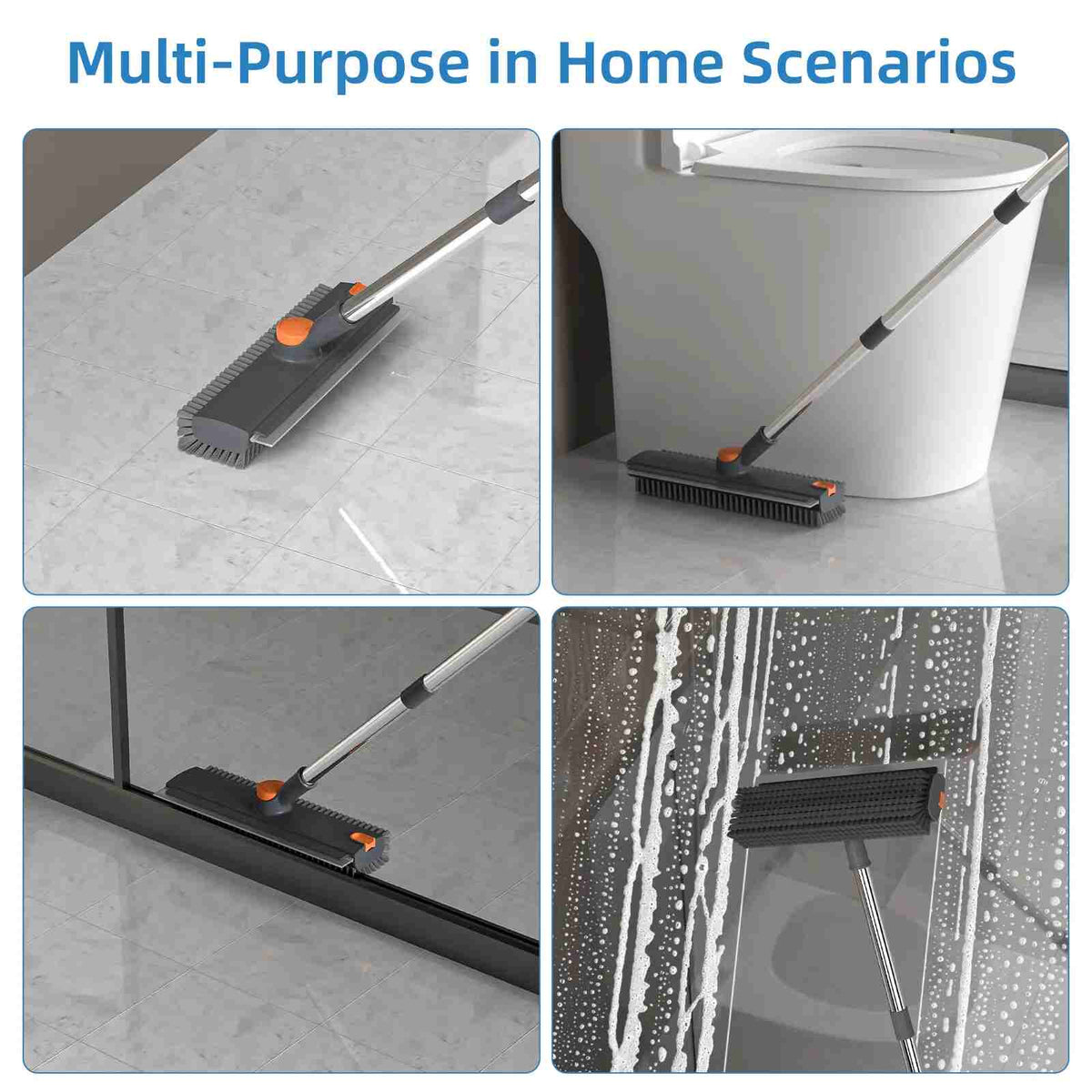 3-in-1 Long Handle Floor Scrub Brush with Squeegee