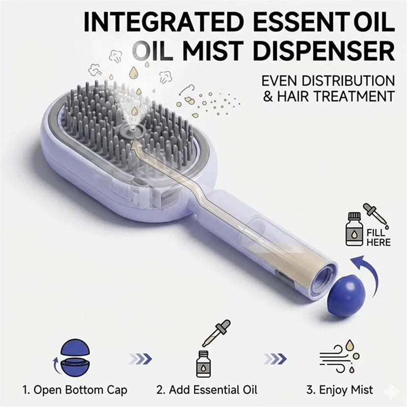 5 in 1 Rechargeable Hair Straightener Brush with Detangling Comb, Self-Cleaning Anti-Tangle Steam Massage Comb,Soft Round Teeth Massage Scalp with Built-In Water Spray