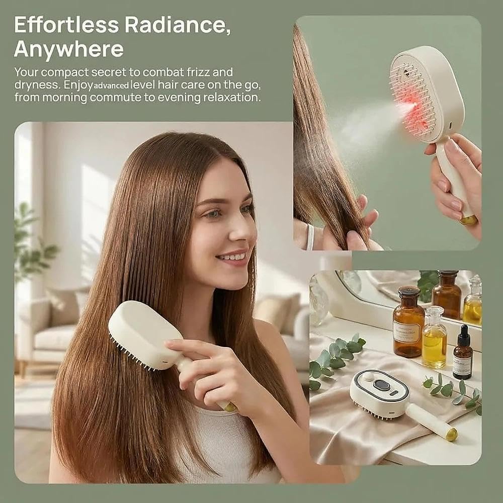 5 in 1 Rechargeable Hair Straightener Brush with Detangling Comb, Self-Cleaning Anti-Tangle Steam Massage Comb,Soft Round Teeth Massage Scalp with Built-In Water Spray