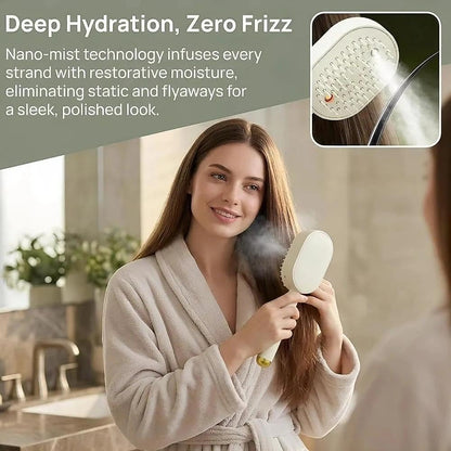 5 in 1 Rechargeable Hair Straightener Brush with Detangling Comb, Self-Cleaning Anti-Tangle Steam Massage Comb,Soft Round Teeth Massage Scalp with Built-In Water Spray